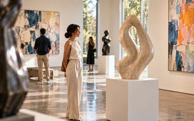 Visitors enjoying an art gallery — illustrative image, not the actual location
