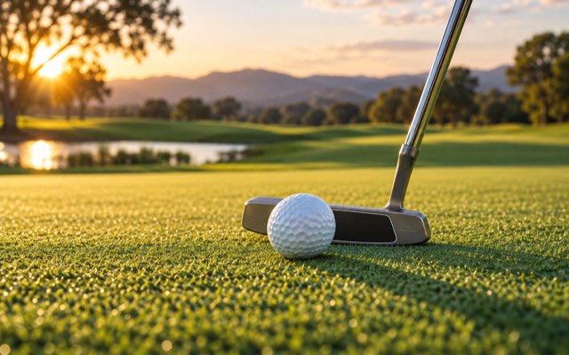 A golf ball and putter on a putting green — illustrative image, not the actual location