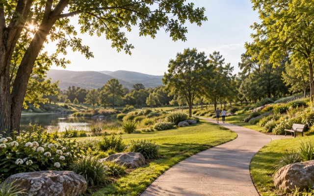 An inviting park and walking trail — illustrative image, not the actual location